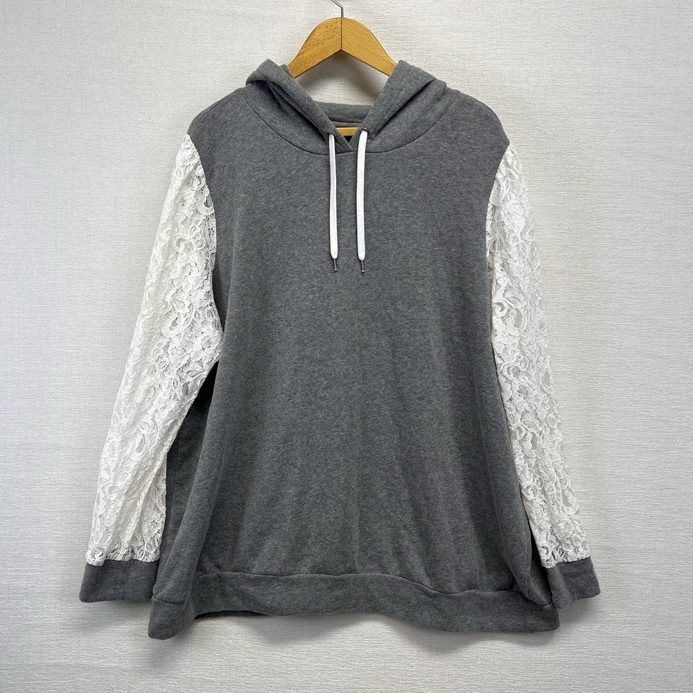 Torrid Hoodie With Lace Sleeves Women's Sz‎ 3 ( 22-24) Gray EUC Super Soft